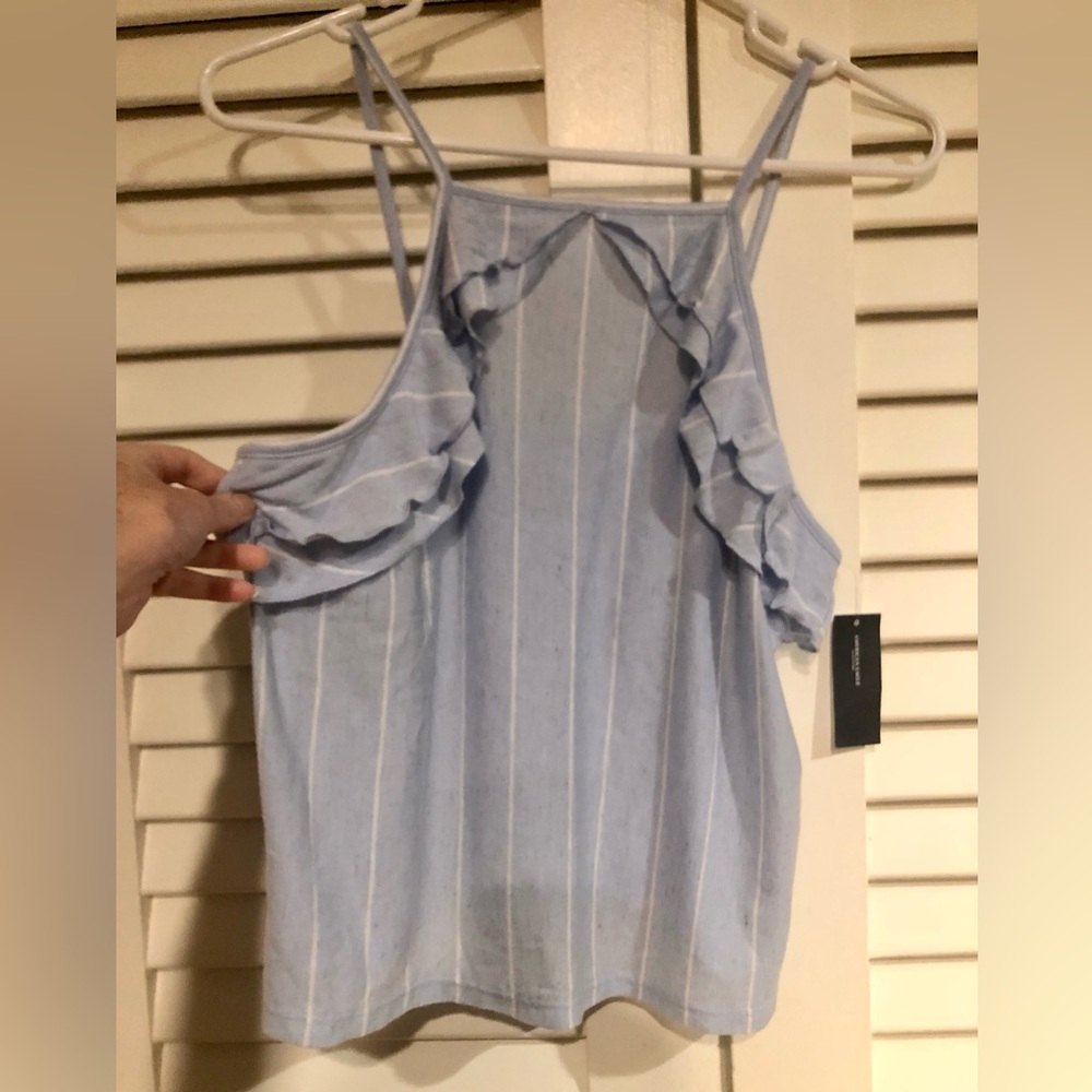 American Eagle Outfitters Blue Striped Ruffle Tank Top